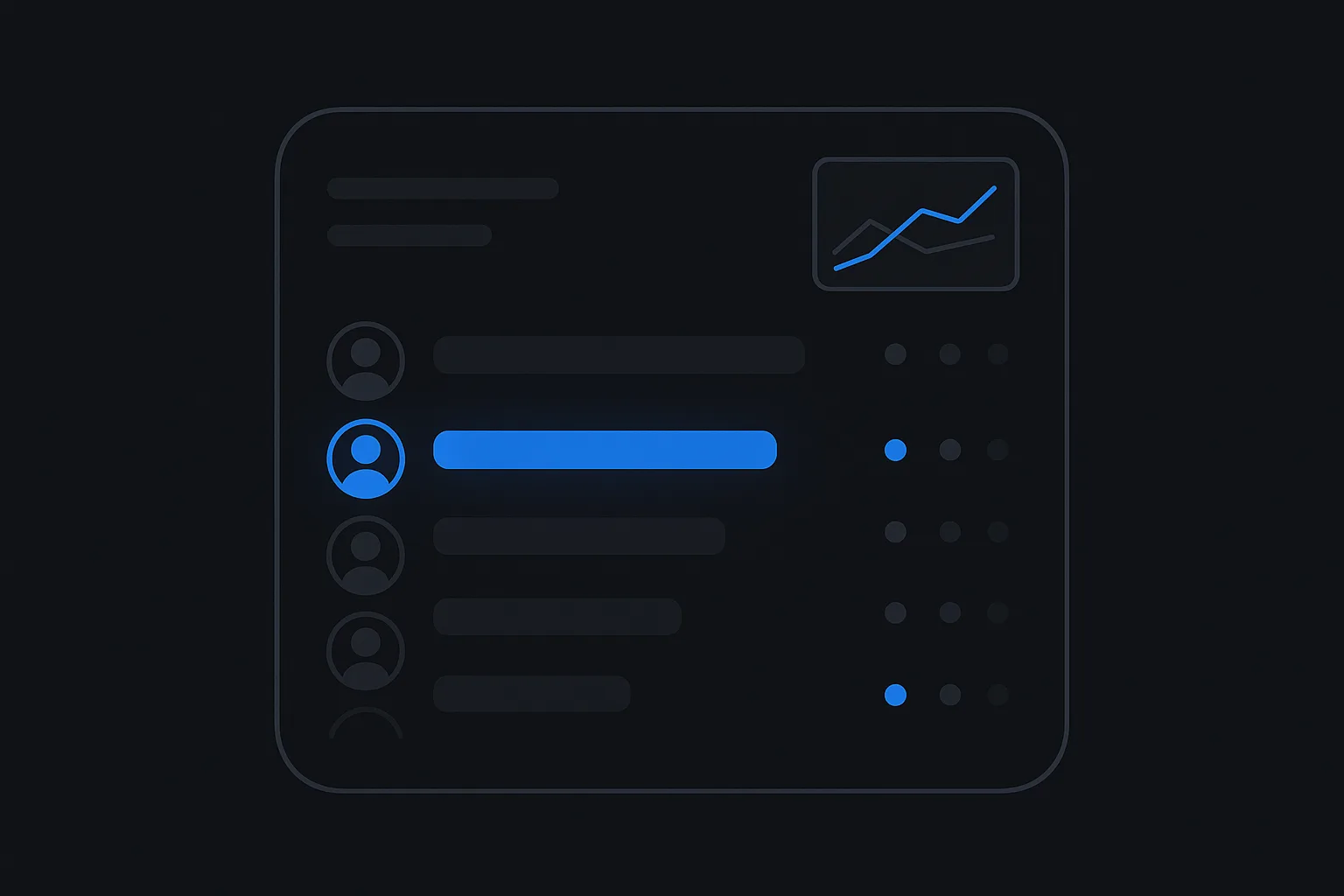 Stylized mockup of the competitor analysis view: share-of-voice bars for six brands with one highlighted in blue, a sentiment dot column, and a trend chart with one line rising.